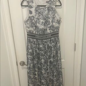 Dior Gray White A-Line Mini Dress Sleeveless Scoop Neck